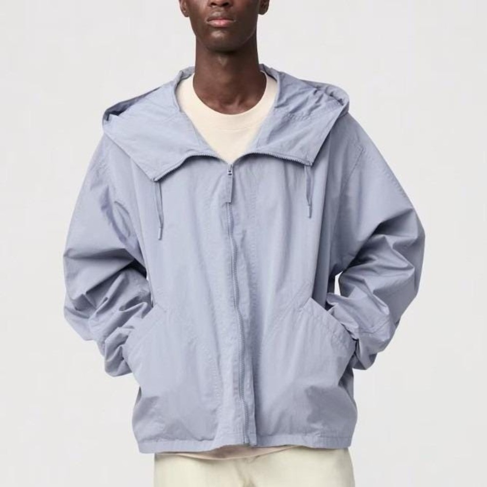 Lemaire Uniqlo U Hooded Blouson Jacket Men S Gray Zip Windbreaker Crop Oversized
